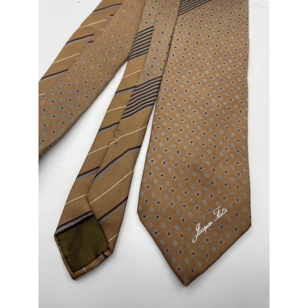 Elder Beerman Mens Silk Tie Vintage Tan Geometric Striped Hand Made Italy Brown